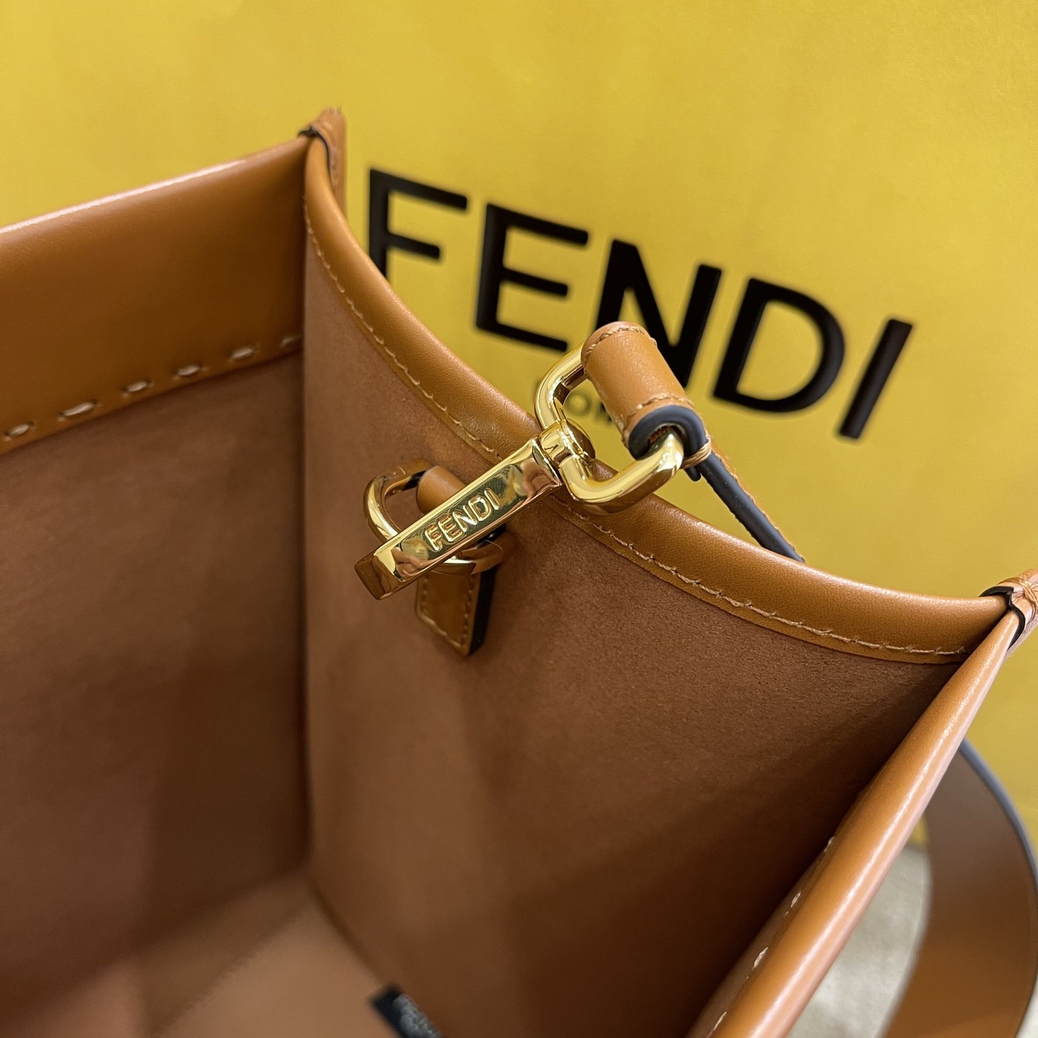 Fendi Medium Sunshine Shopper Brown Leather Bag 